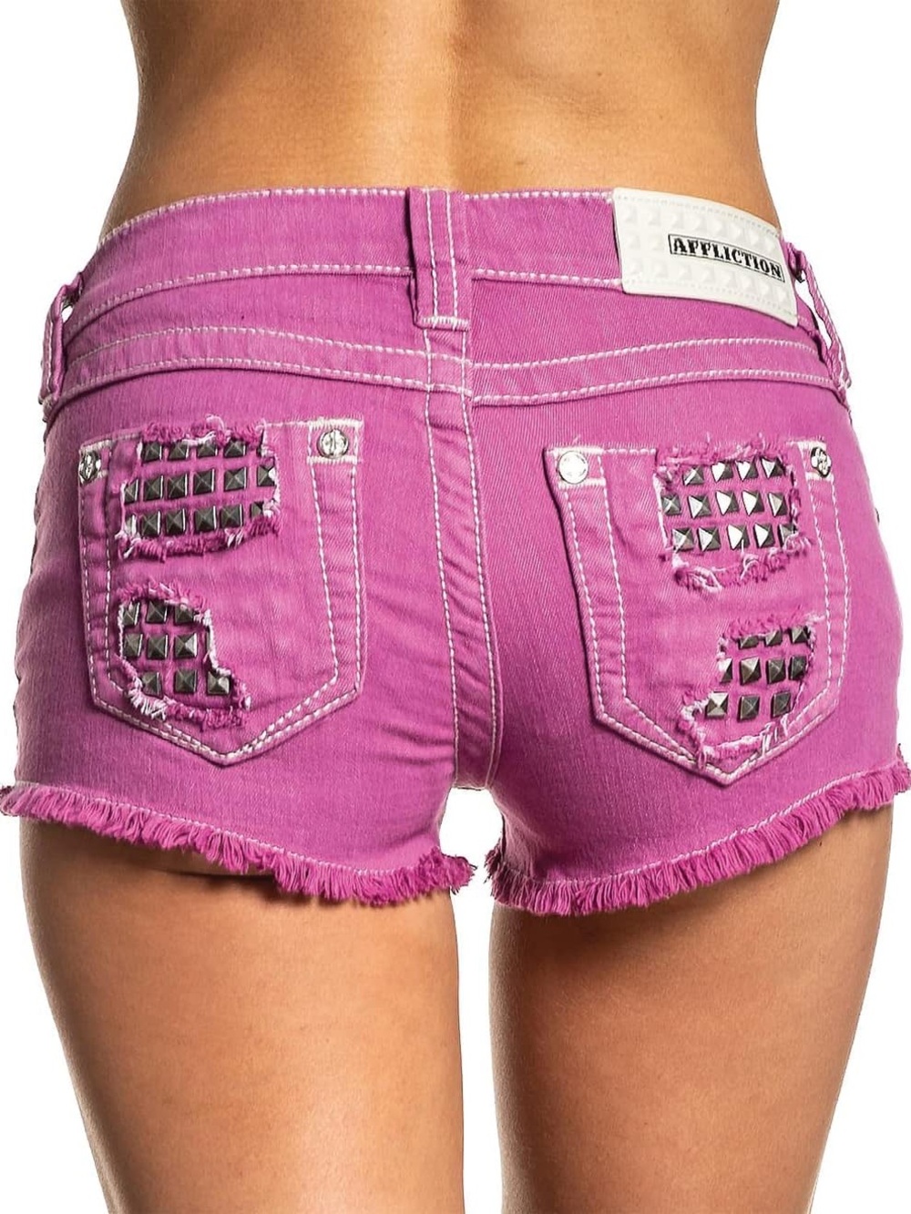 Affliction Pink Vikki Iris Shorts Size 29 Y2K Studded Distressed Micro Mini